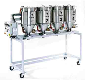 Hopper bank controls from Dri-Air offer precise drying management for multiple resins. The PLC-based controls have a touch-screen interface to set start times and drying temperatures for each hopper.