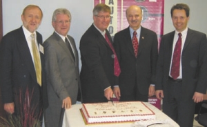Left to right: Karl Schmidt, Consul and Trade Commissioner, Consulate General of Austria, Commercial Section; David Barrow, Mayor of Richmond Hill; Rob Miller, President, Wittmann Canada; Reza Moridi, M. P. P., Parliamentary Assistant, Ministry of Training, Colleges and Universities; Michael Wittmann, CEO, Wittmann Canada.