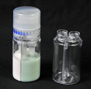 Sonoco Plastics' 39- ml blow molded VariBlend dual dispensing bottle.